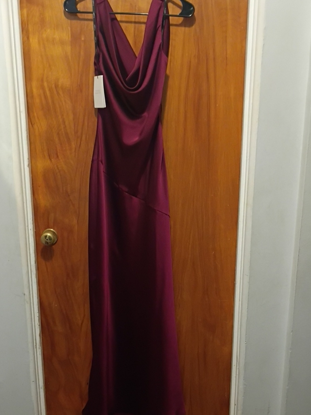 Club L London Burgundy Satin Cowl Neck Maxi Dress
